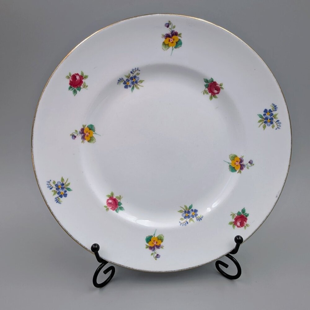 Pair of Vintage Crown Staffordshire 8.25" Lunch Plates - Rose & Pansy Floral - Picture 6 of 8